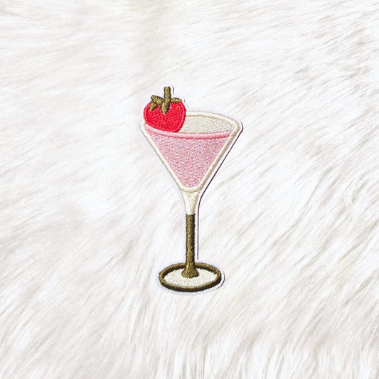 Cosmo Strawberry Martini Glass Embroidery Iron On Patch
