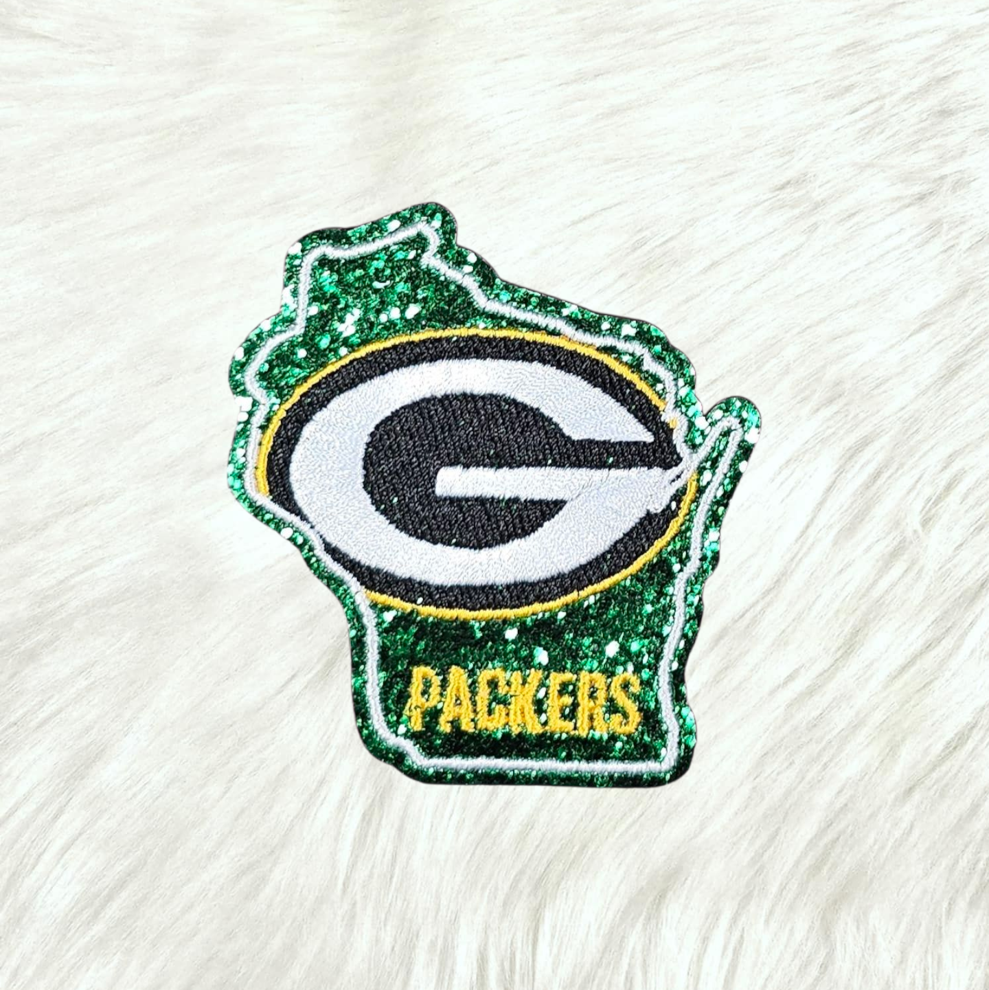 Packers Wisconsin State Embroidery Green Glitter Small Iron On Patch