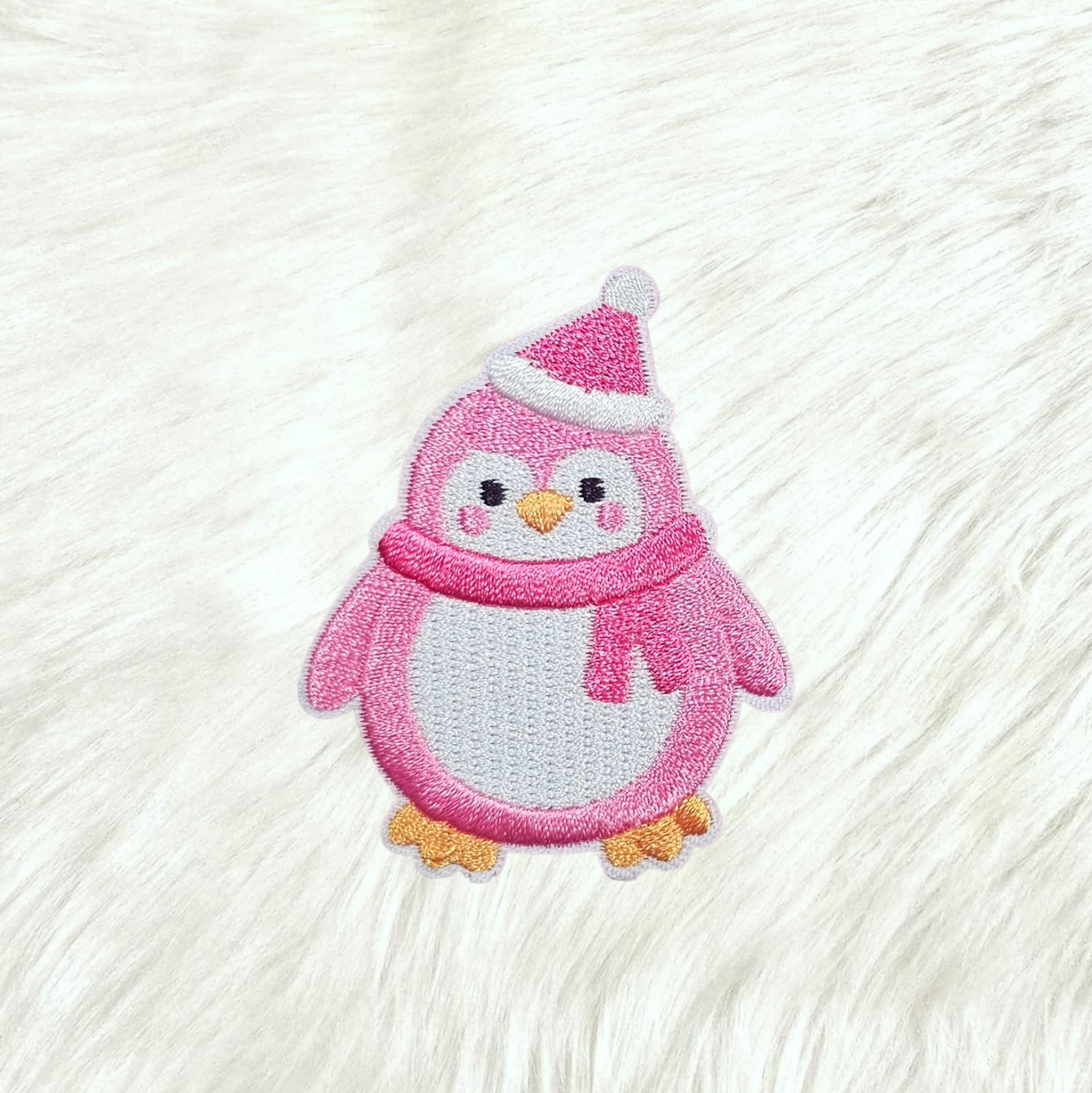 Penguin Pink Hat and Scarf Embroidery Iron On Patch