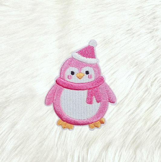 Penguin Pink Hat and Scarf Embroidery Iron On Patch