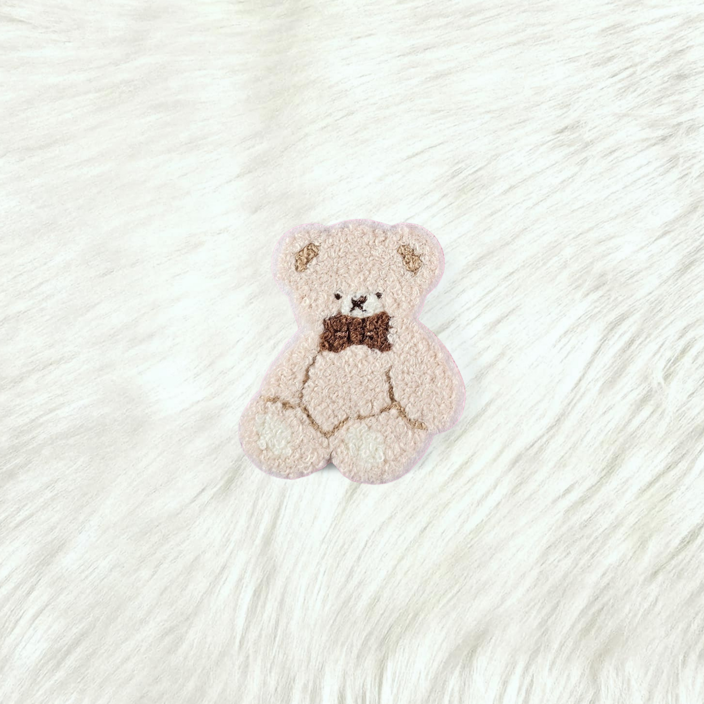 Teddy Bear Brown Bow Small Chenille Iron On Patch