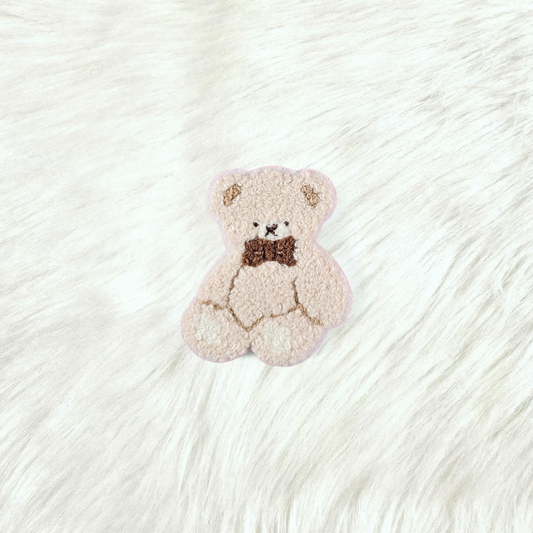 Teddy Bear Brown Bow Small Chenille Iron On Patch