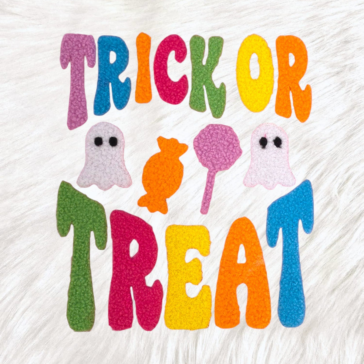 Trick or Treat Halloween Candy Fluffy Fuzzy Transfer Patch