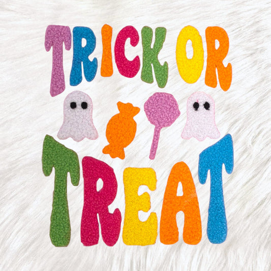 Trick or Treat Halloween Candy Fluffy Fuzzy Transfer Patch