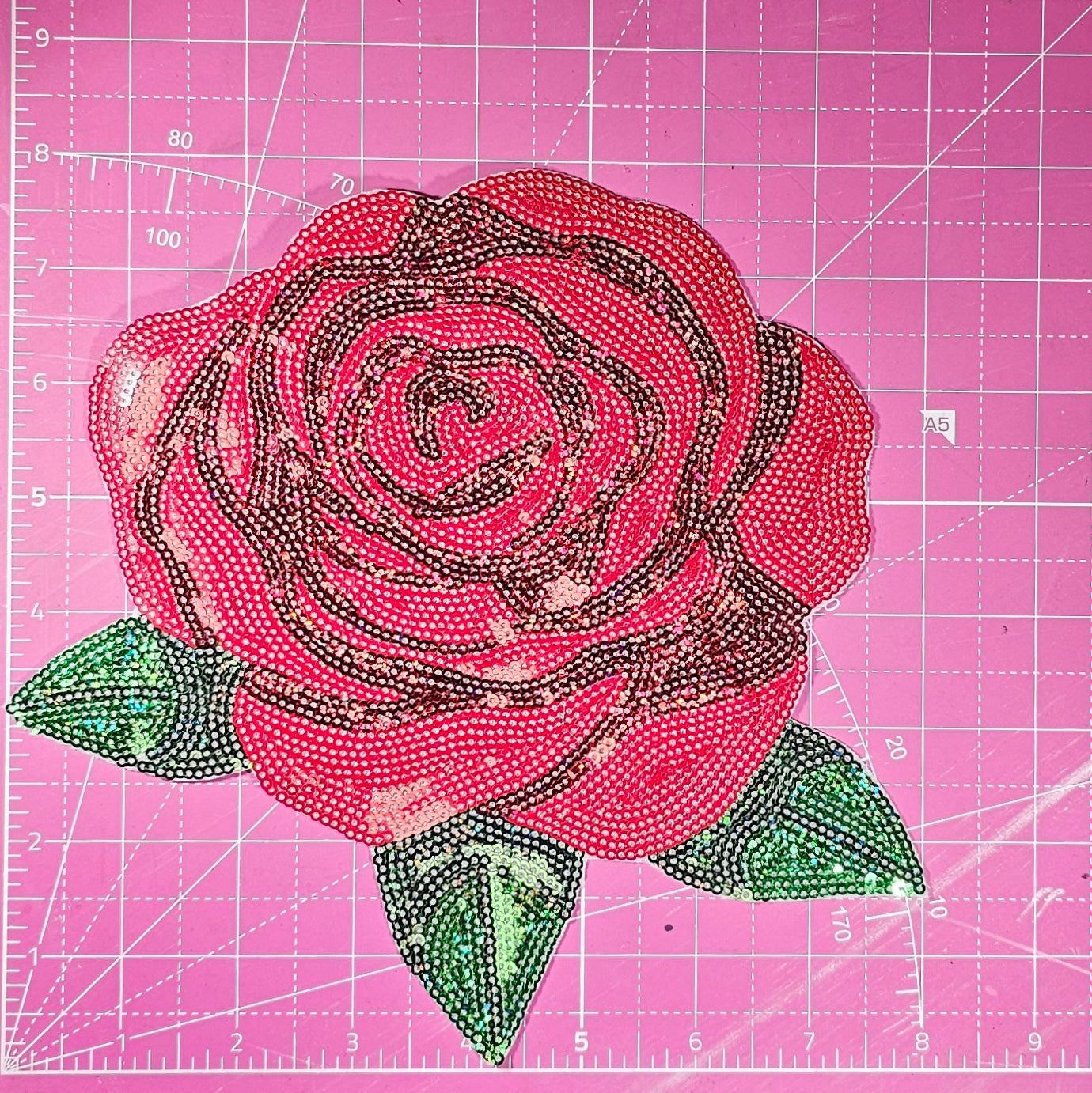 Rose Red Sequin Large Iron On Patch