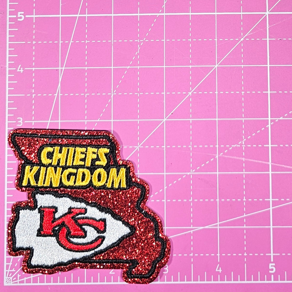 Chiefs Kingdom KC Missouri State Embroidery Red Glitter Small Iron On Patch