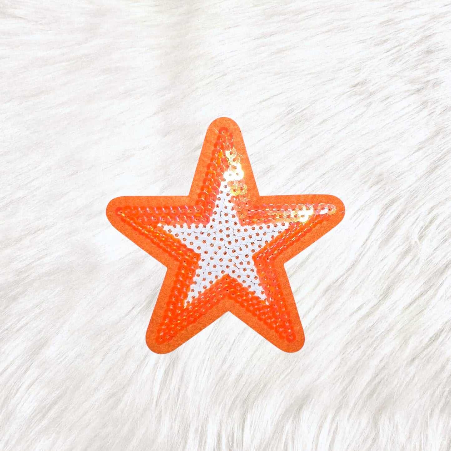 Outline Star Orange and White Sequin Iron On Patch