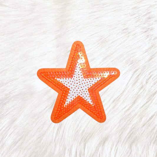 Outline Star Orange and White Sequin Iron On Patch