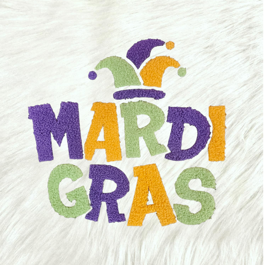 Mardi Gras Jester Crown Hat Fluffy Fuzzy Transfer Patch