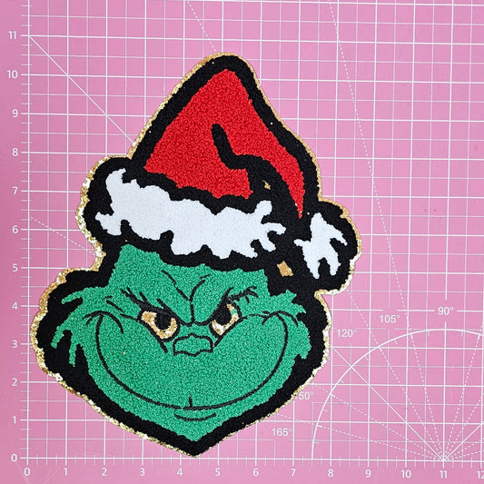 $1 Large Grinchy Defect Patch with Gold Glitter Iron On Patch