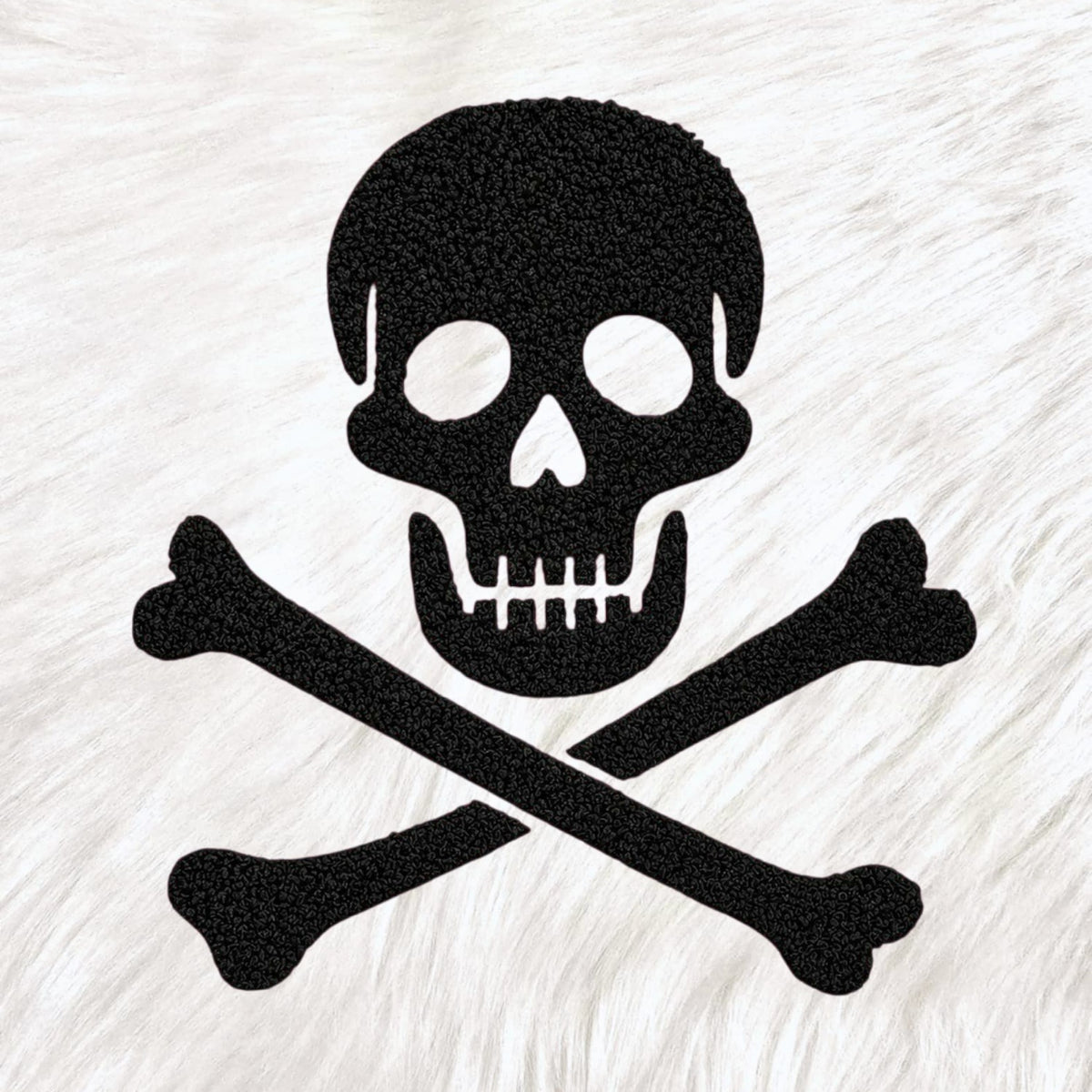 Skull Black Crossbones Fluffy Fuzzy Transfer Patch