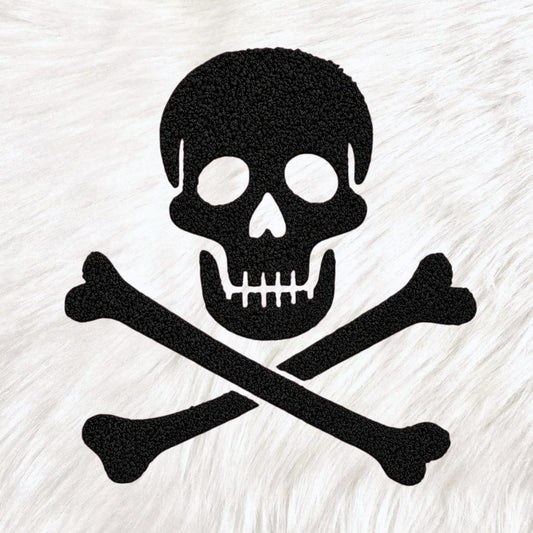 Skull Black Crossbones Fluffy Fuzzy Transfer Patch
