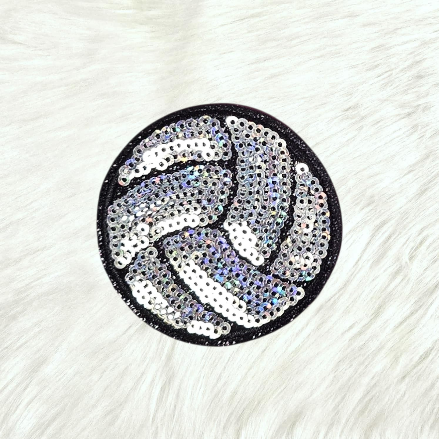 Volleyball Sequin Black Glitter Small Iron On Patch