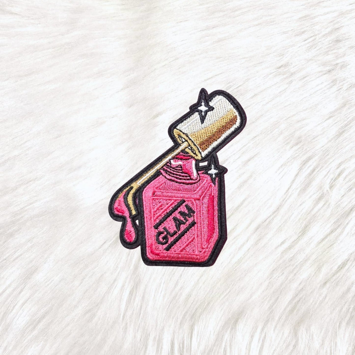 Nail Polish Pink Glam Embroidery Iron On Patch