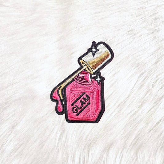 Nail Polish Pink Glam Embroidery Iron On Patch