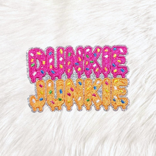 Dunkie Junkie Sprinkle Drip Embroidery Holographic Glitter Iron On Patch