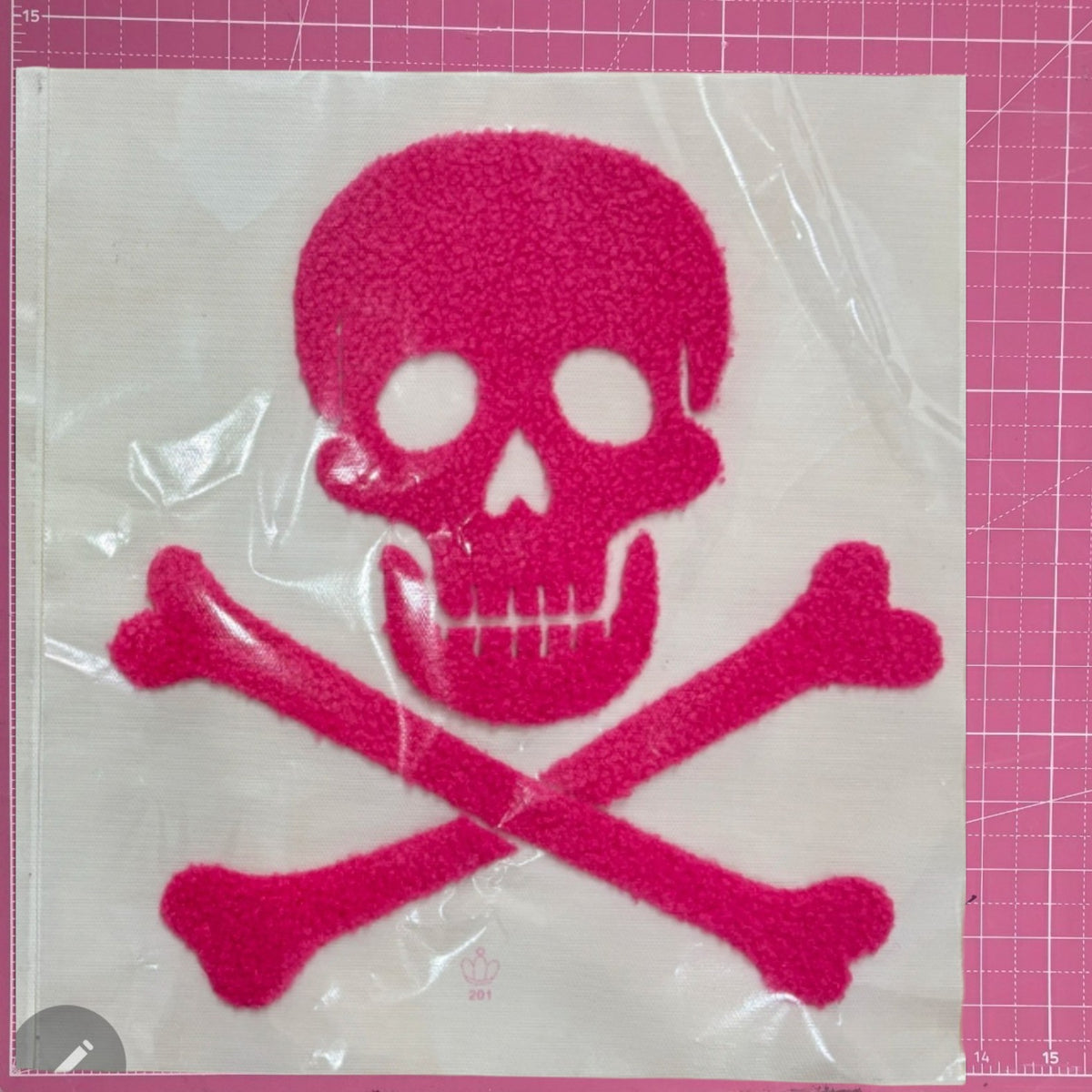 Skull Pink Crossbones Fluffy Fuzzy Transfer Patch