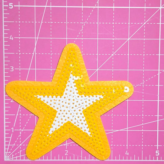Outline Star Yellow and White Sequin Iron On Patch