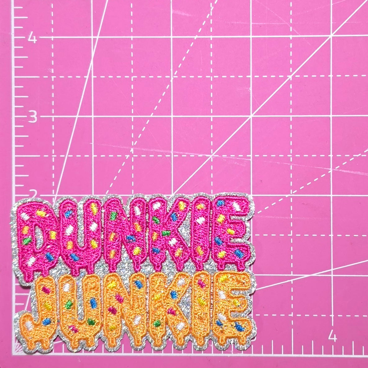Dunkie Junkie Sprinkle Drip Embroidery Holographic Glitter Iron On Patch