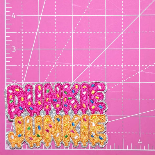Dunkie Junkie Sprinkle Drip Embroidery Holographic Glitter Iron On Patch