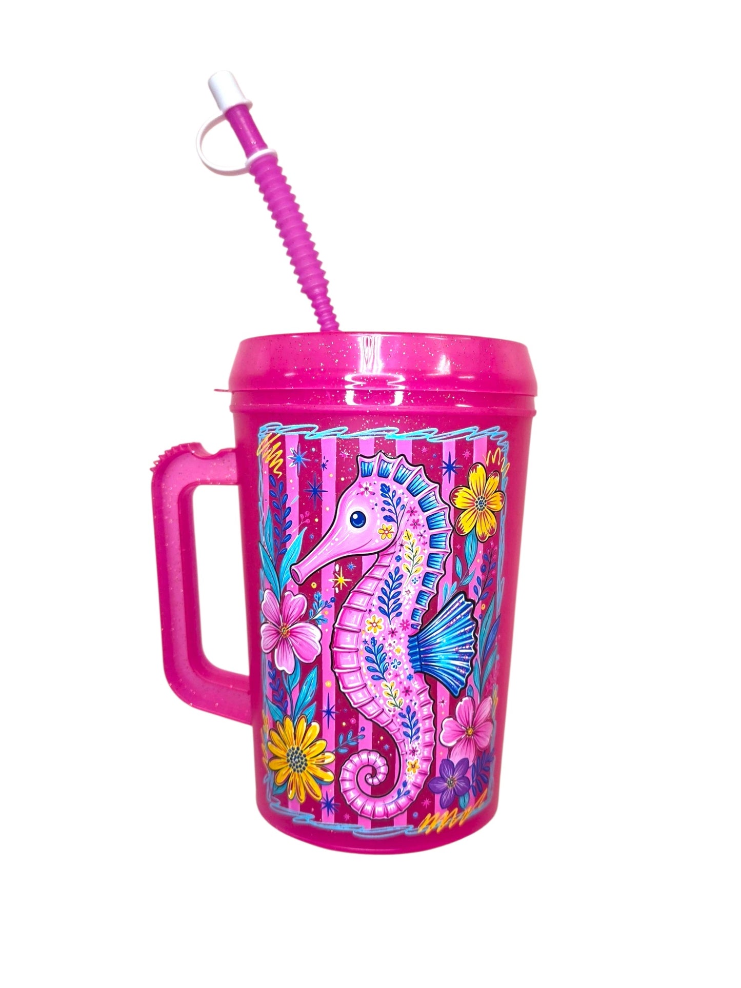 Seahorse Coastal Striped Mug HIP SIPS Mega Mug 34oz