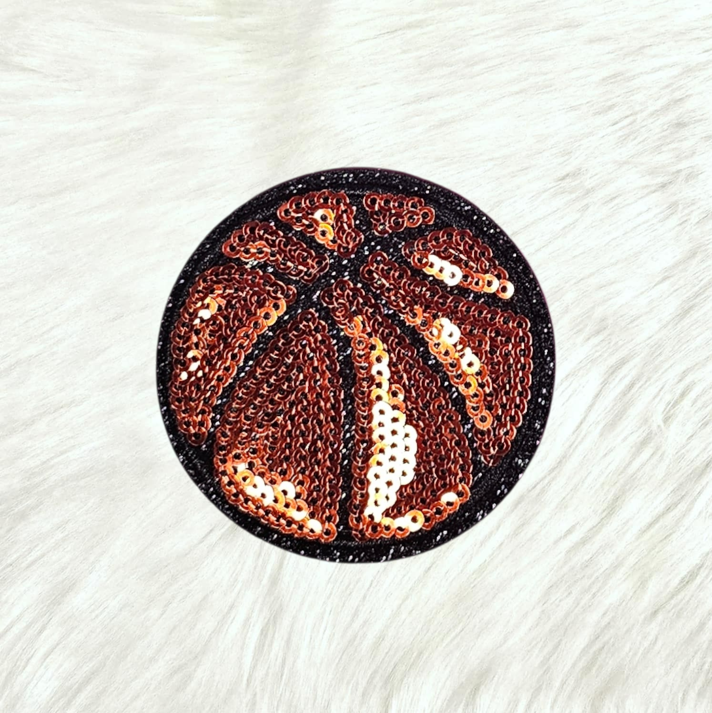 Basketball Sequin Black Glitter Small Iron On Patch