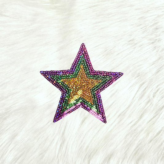 Star Mardi Gras Sequin Iron On Patch
