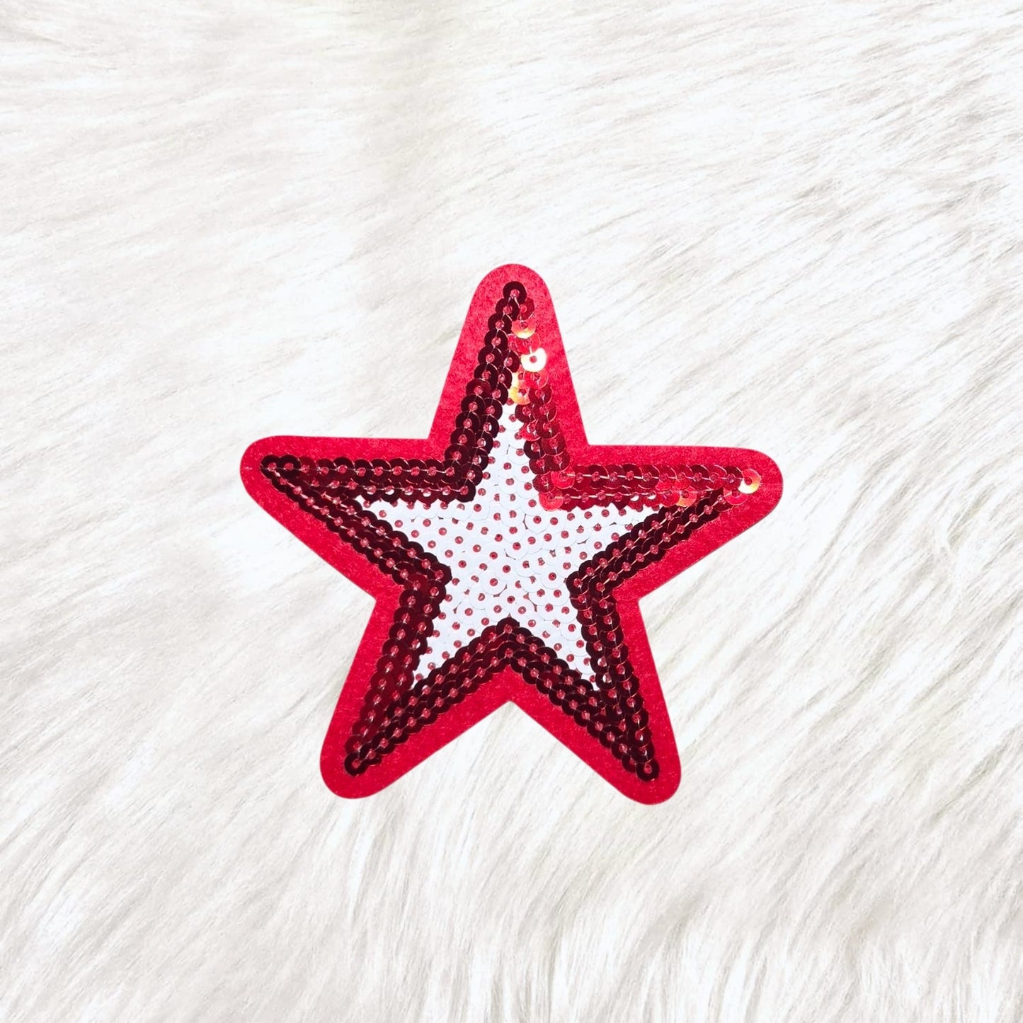 Outline Star Red and White Sequin Iron On Patch