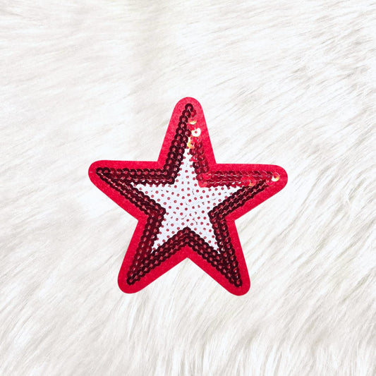 Outline Star Red and White Sequin Iron On Patch
