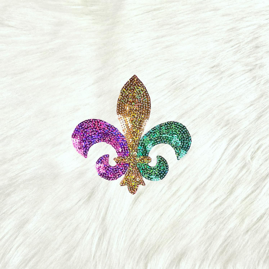 Sequin Fleur De Lis Mardi Gras Embroidery Iron On Patch