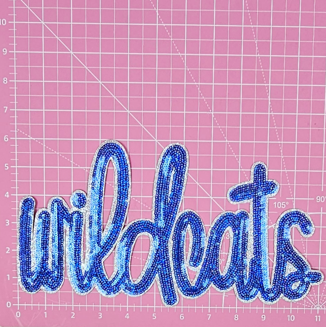 Large Wildcats Sequin on Silver Glitter Iron On Patch