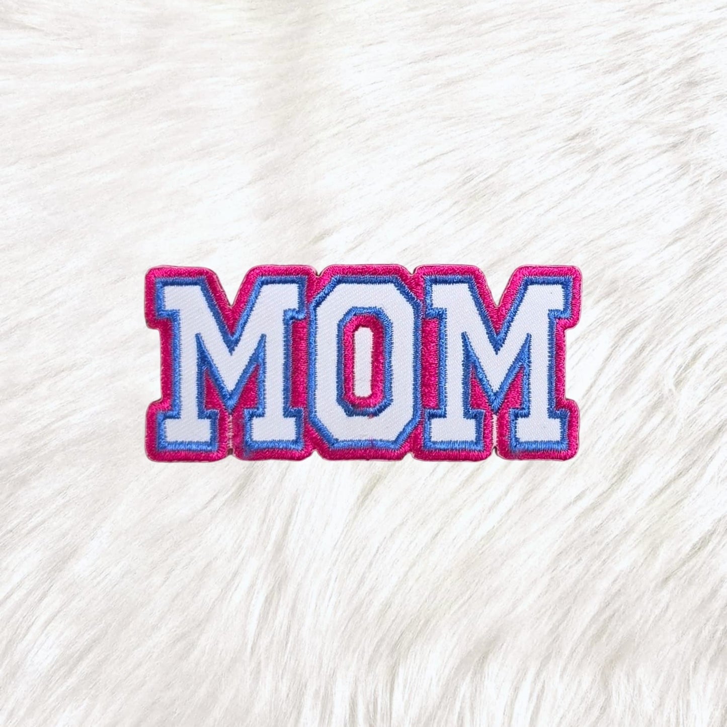Mom Blue Pink Embroidery Iron On Patch