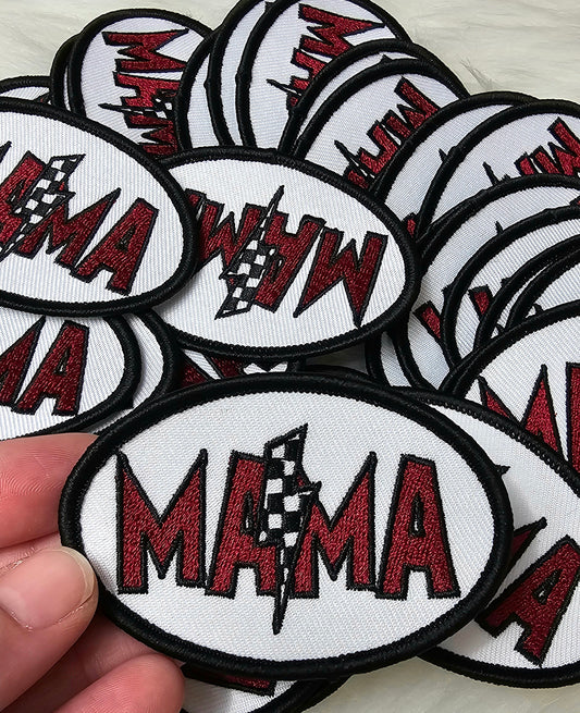 'MAMA' Maroon Checkered Lighting Embroidery Iron On Patch