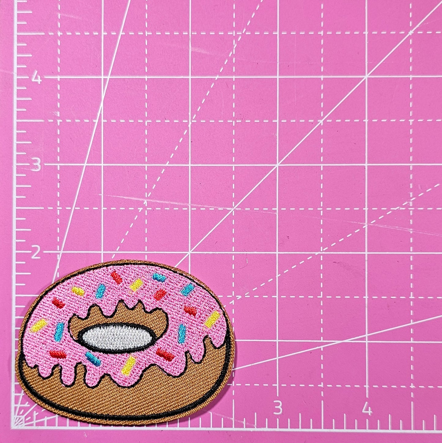 Donut Doughnut Pink Icing and Sprinkles Embroidery Iron On Patch