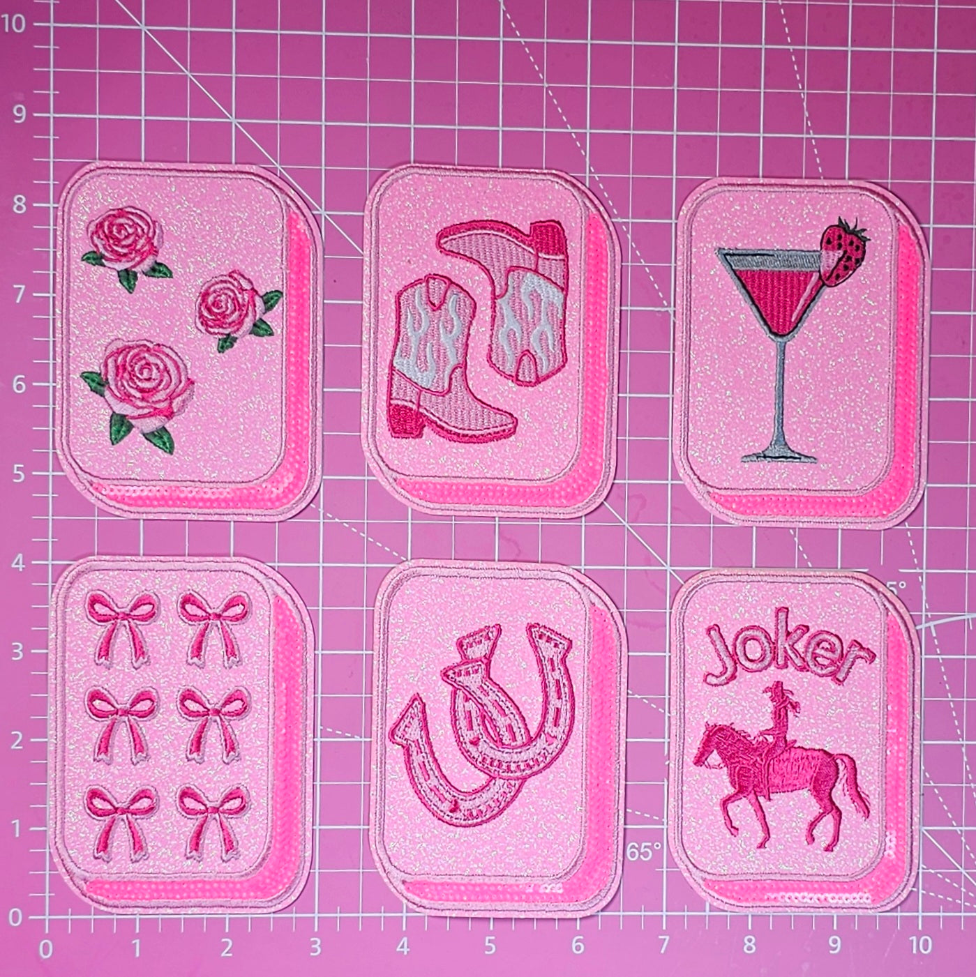 Mahjong Tile Pink Sequin Glitter Iron On Patches