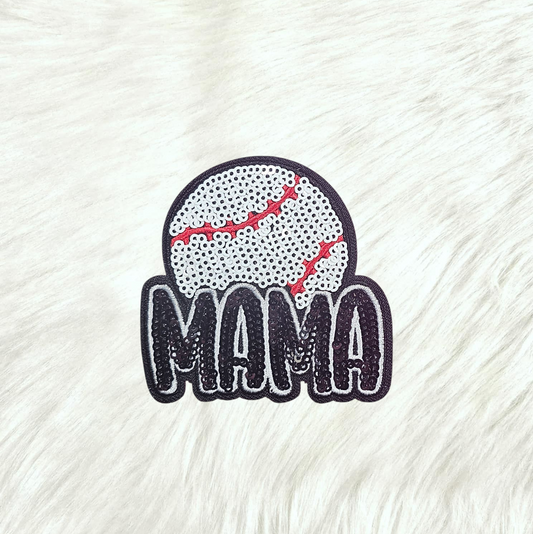 Baseball Mama Sequin Black Glitter Small Iron On Patch