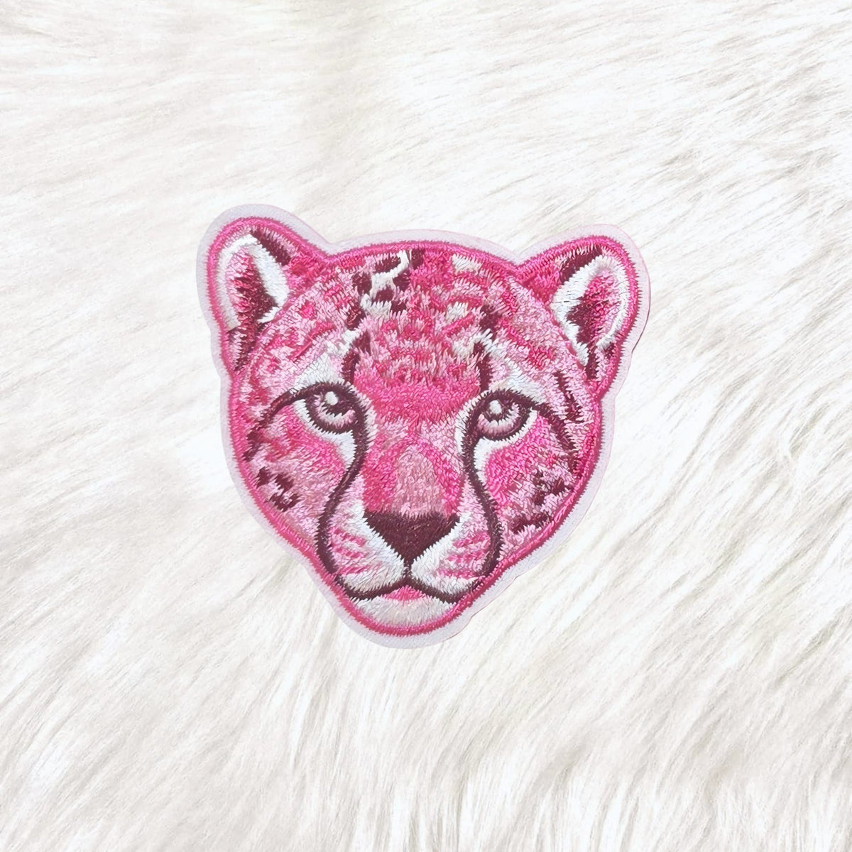 Leopard Cat Pink Embroidery Iron on Patch