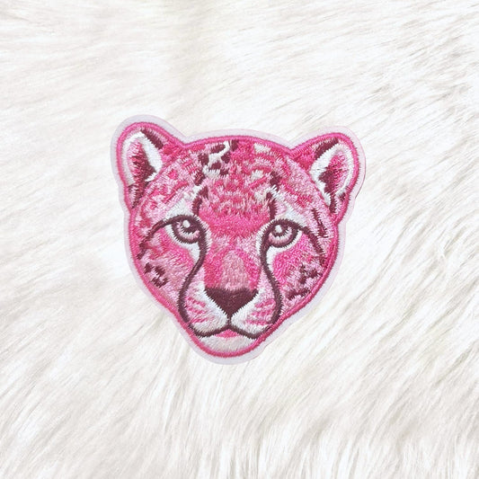 Leopard Cat Pink Embroidery Iron on Patch