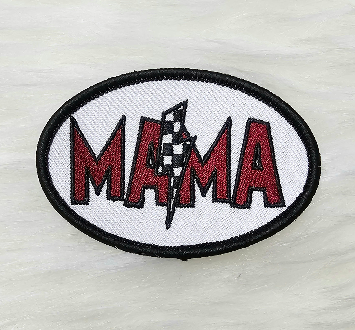 'MAMA' Maroon Checkered Lighting Embroidery Iron On Patch