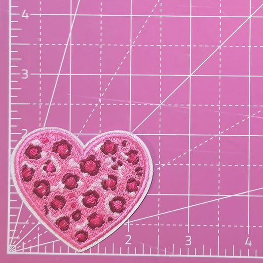 Heart Pink Leopard Print Embroidery Iron on Patch