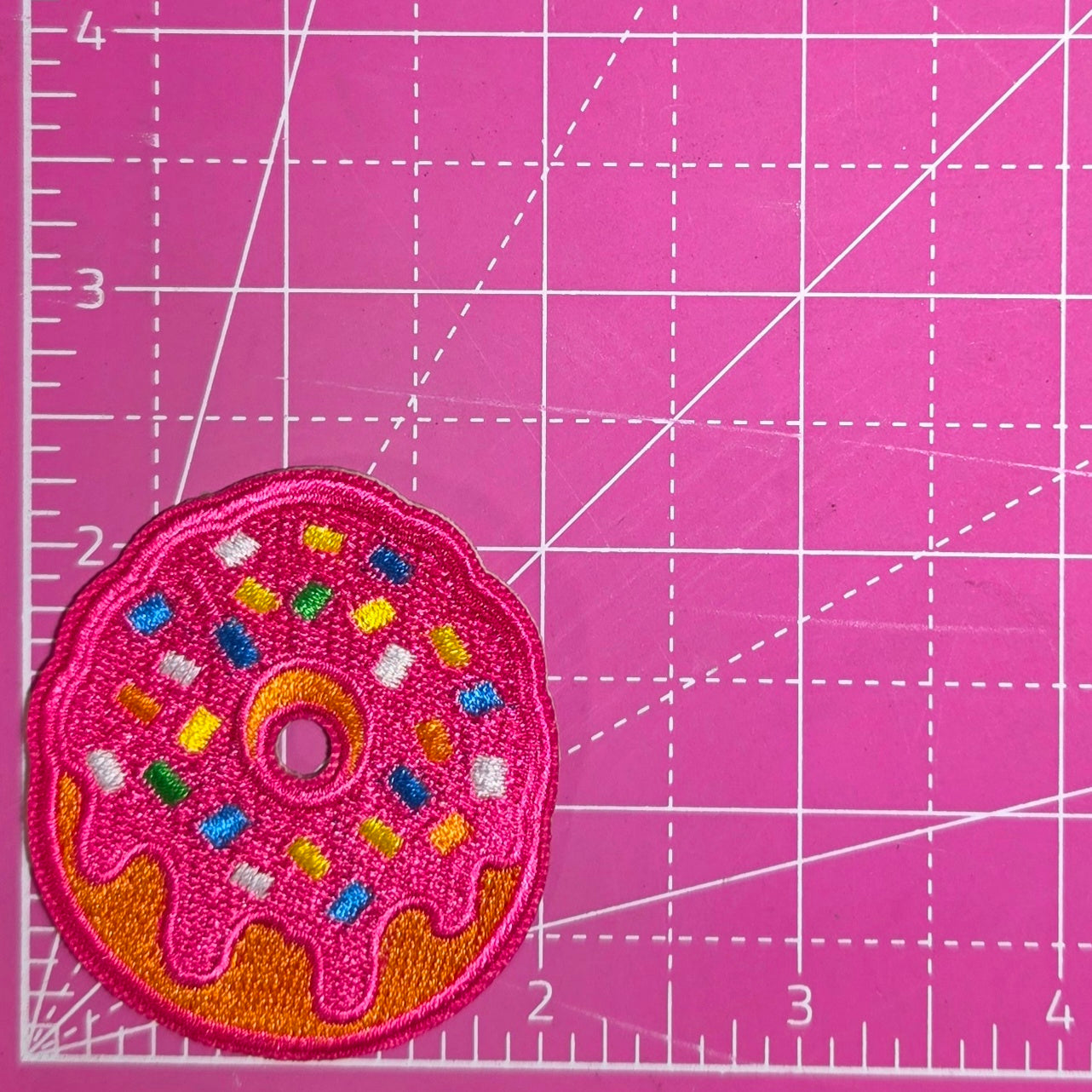 Donut Pink Sprinkle Drip Embroidery Iron On Patch