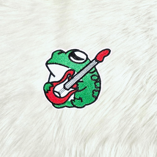 Frog Guitar Rocker Embroidery Iron On Patch