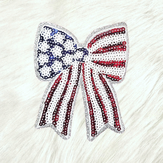 USA Bow Flag Small Sequin Glitter Iron-on Patch