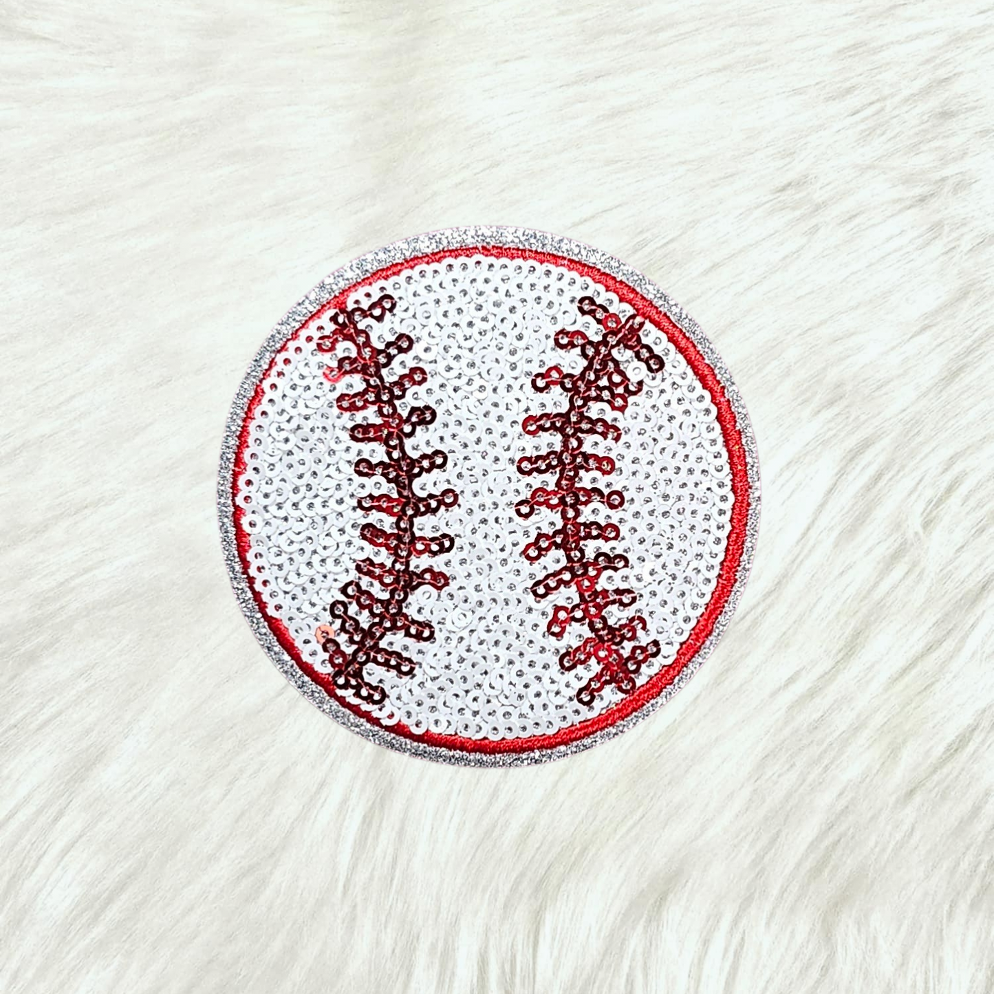 Baseball Sequin Silver Glitter Small Iron On Patch