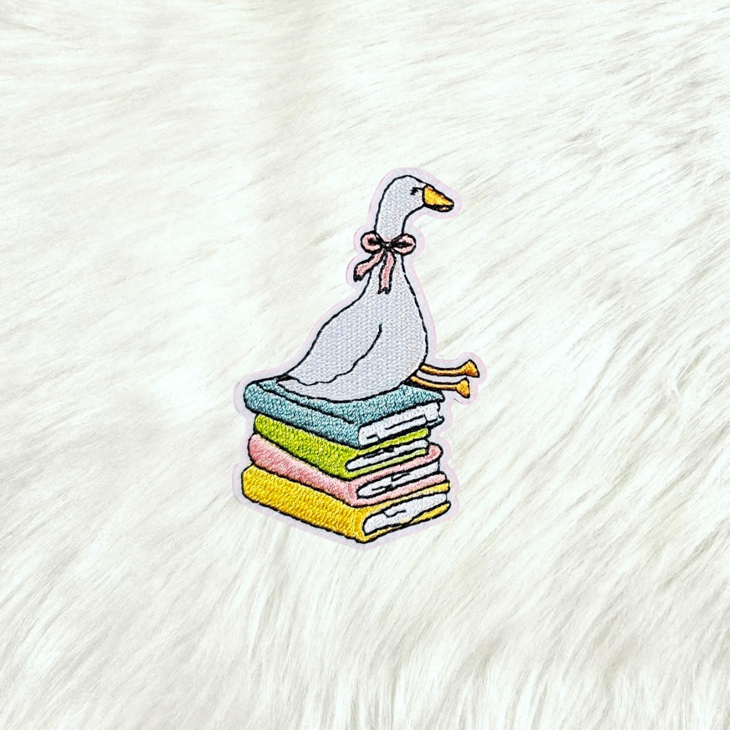 Goose and Books Embroidery Iron On Patch