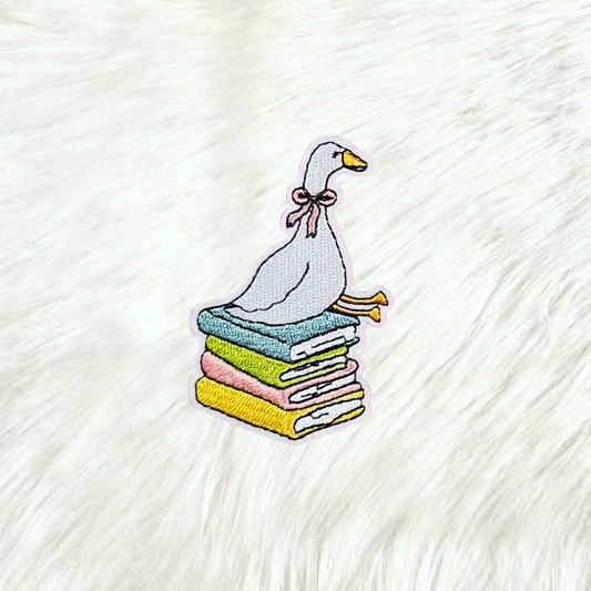 Goose and Books Embroidery Iron On Patch