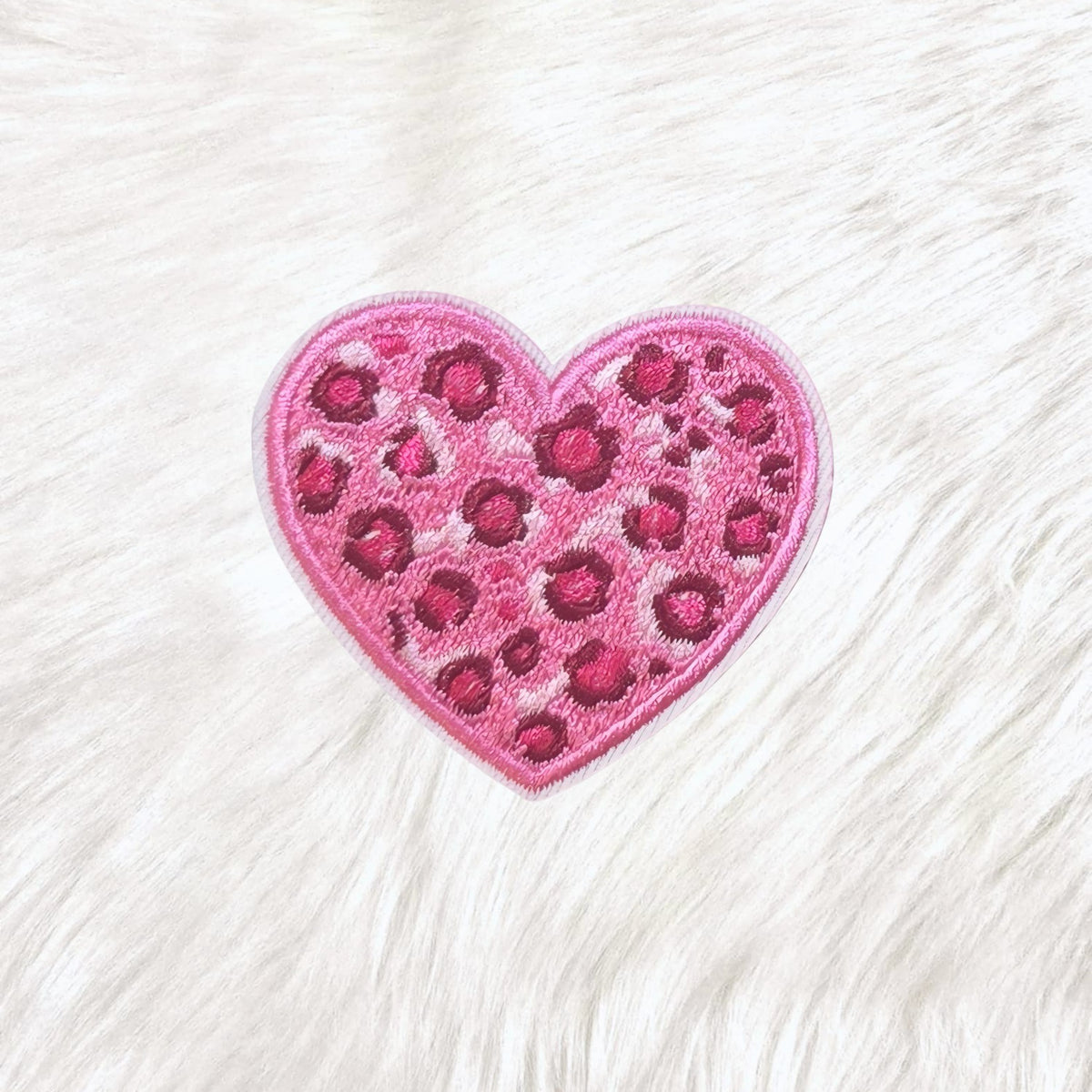 Heart Pink Leopard Print Embroidery Iron on Patch