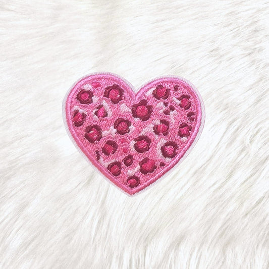 Heart Pink Leopard Print Embroidery Iron on Patch