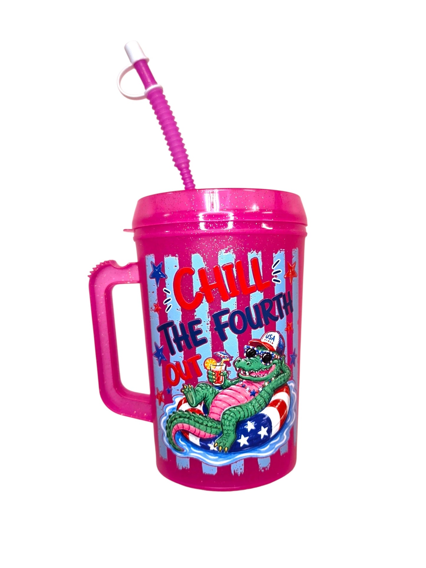 Chill The Fourth Out Alligator Patriotic HIP SIPS Mega Mug 34oz