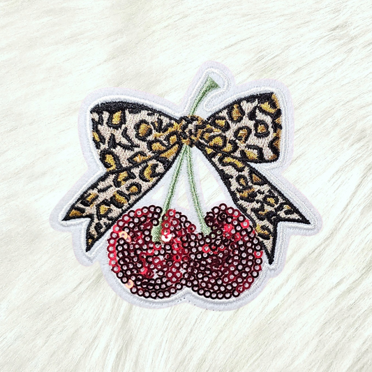 Cherries Cheetah Print Bow Iron On Patch